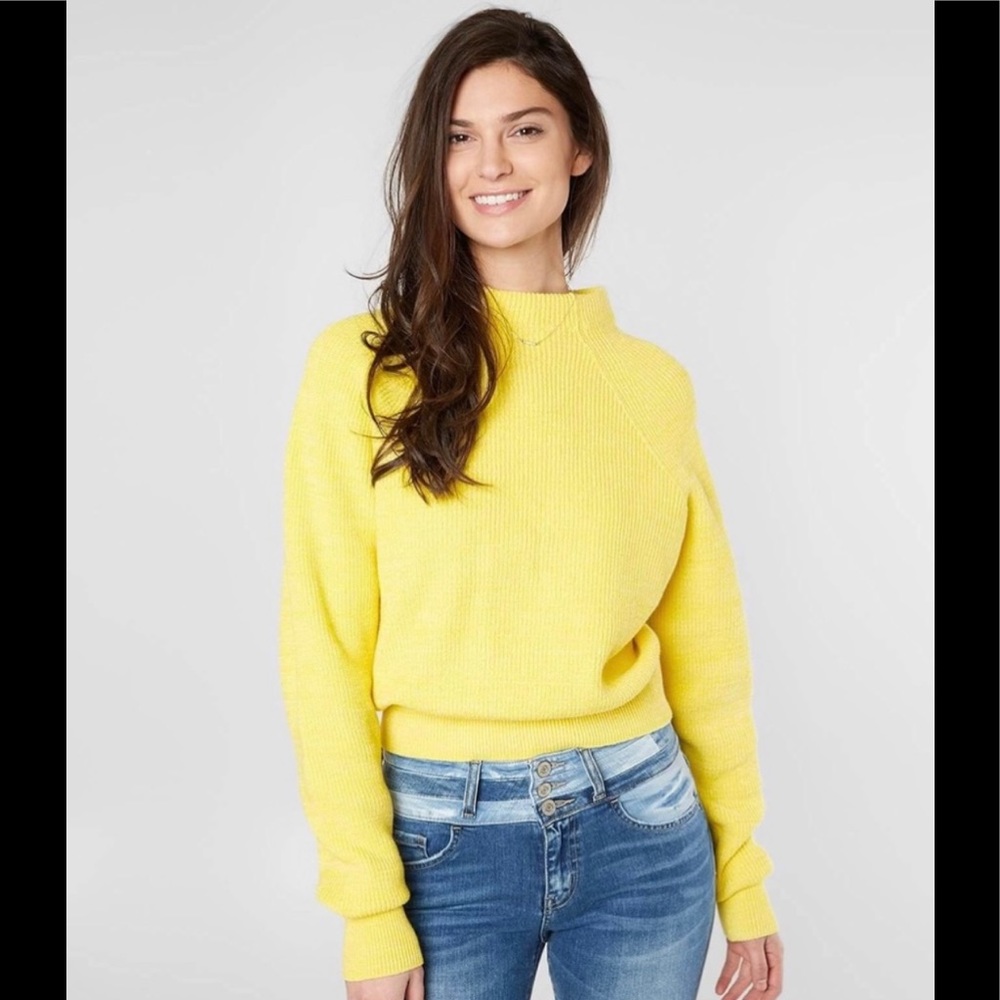 Free People Yellow Mock Turtleneck Sweater